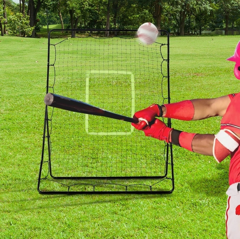 Rete rimbalzante da baseball ULEVR 123x90x174 cm con telaio in metallo, pannello regolabile e zona bersaglio