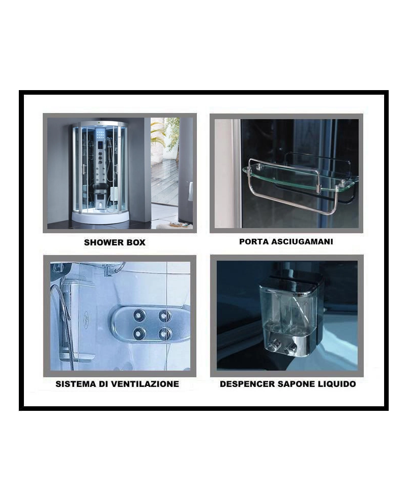 Cabina Doccia Idromassaggio, Cromoterapia, Touch screen, Bagno Turco 90x90cm Sicorage Myala