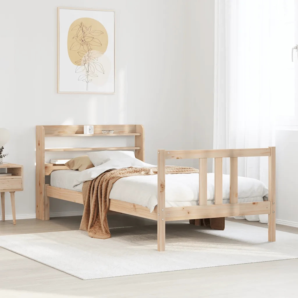 Letto singolo | Letto per adulti | Giroletto con Testiera 90x190 cm in Legno Massello di Pino