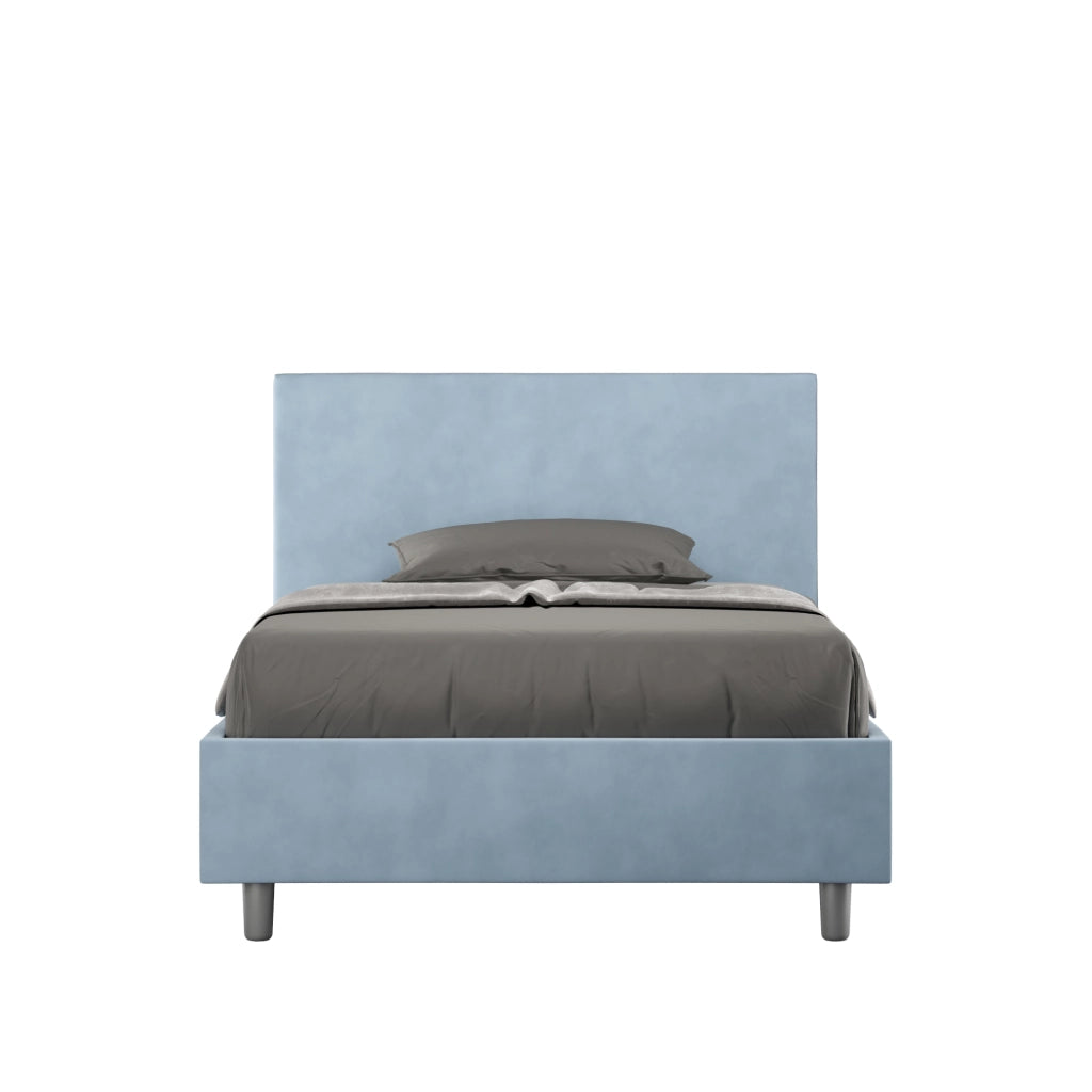BS COM Letto singolo con rete imbottito 100x190 microfibra azzurro