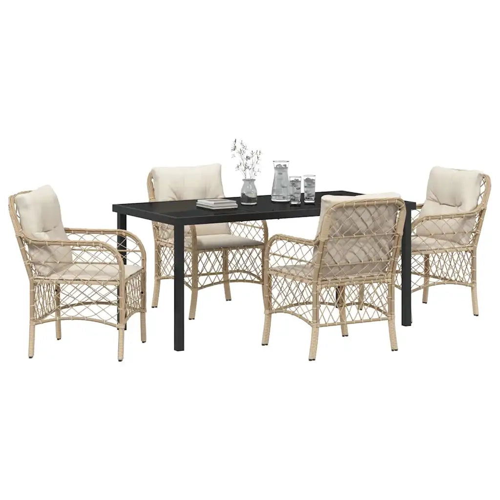 Set da Pranzo per Giardino con cuscino 5 pcs Beige polyrattan