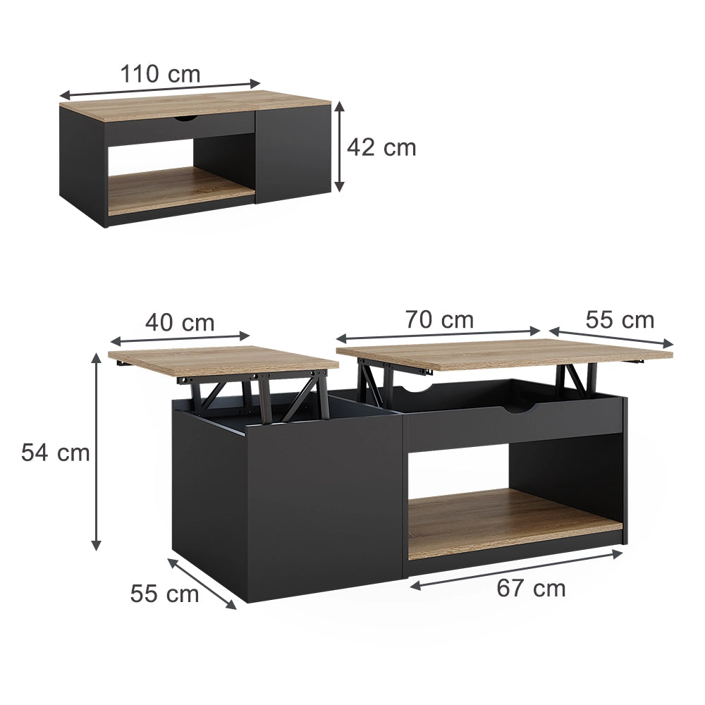 Vicco Tavolino salotto Nero 55 x 110 cm