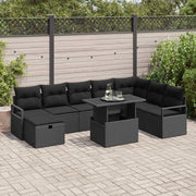 Set Divano da Giardino con cuscino 9 pcs Nero Poly Rattan 3359820