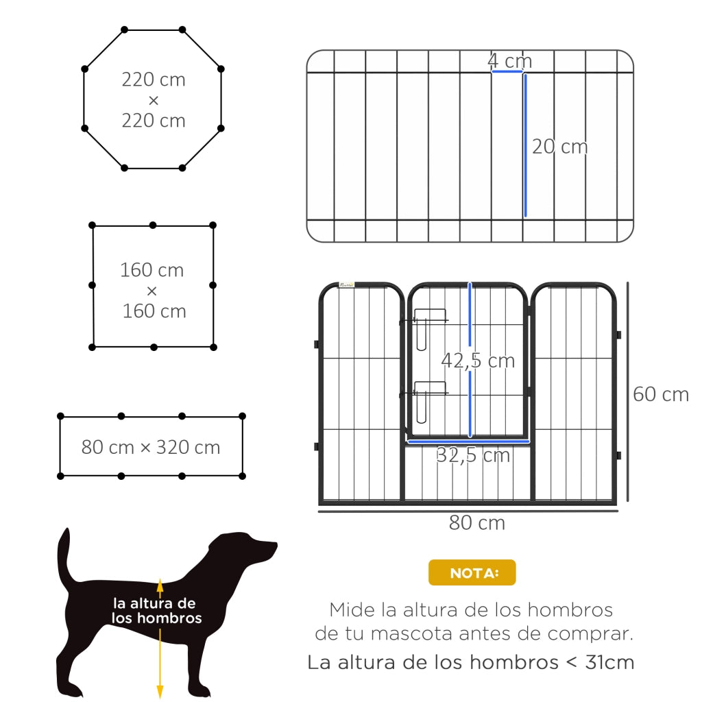 Recinto per Cani 8 Pannelli ¨C Minimal ¨C Nero 80x60 cm
