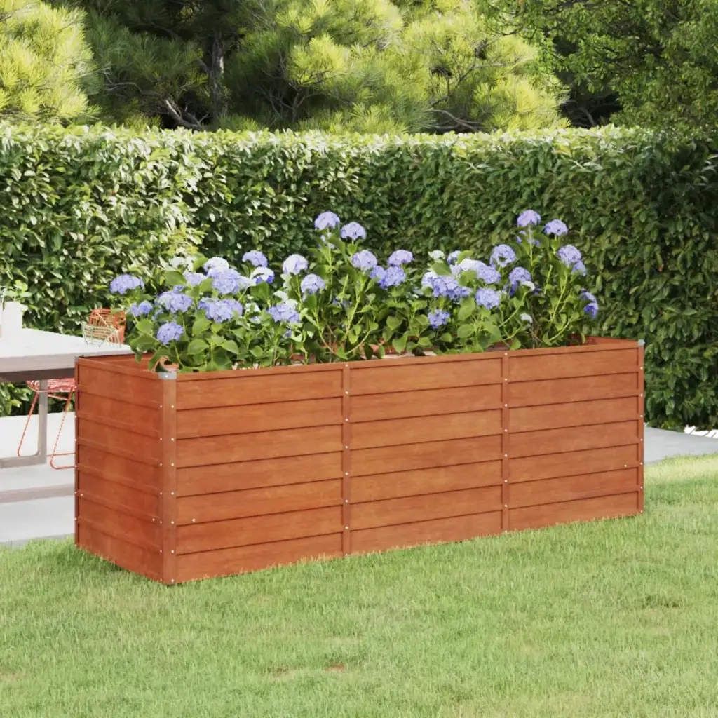 Letto Rialzato da Giardino Ruggine 240x80x77 cm Acciaio Corten 151961