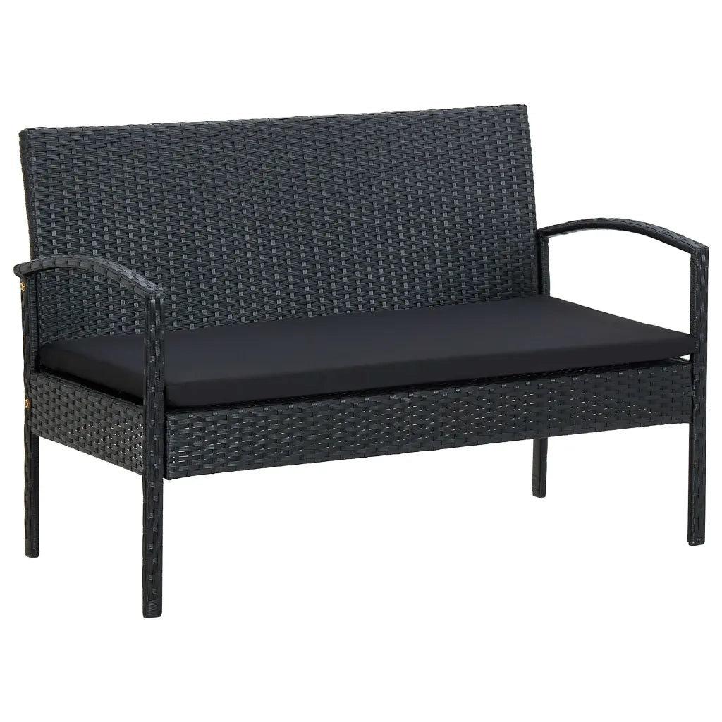 Set Divani da Giardino 4 pz con Cuscini in Polyrattan Nero 45788