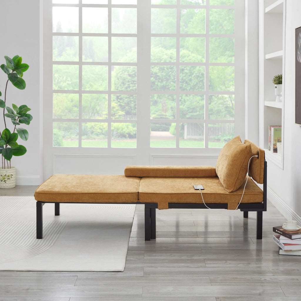 Divano Letto Singolo Pieghevole con Cuscino e Porte USB ¨C MINIMAL ¨C Giallo