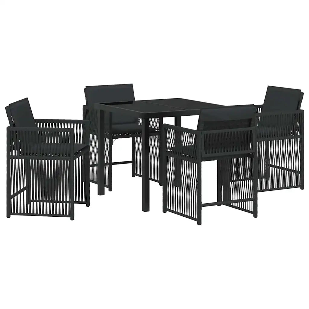 Set da Pranzo per Giardino 5 pcs Nero polyrattan