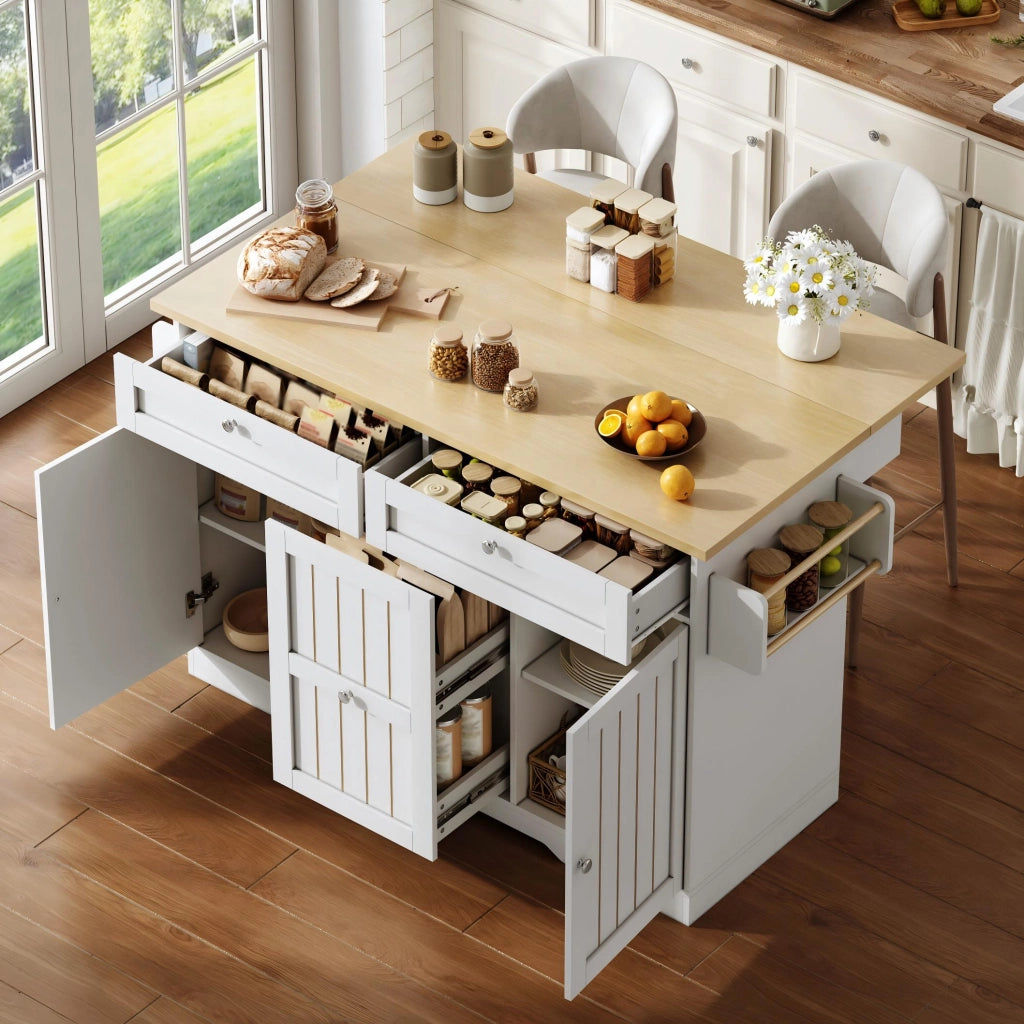 Carrello da cucina con piano ribaltabile; 2 cassetti verticali; 2 cassetti grandi e ruote; per cucina