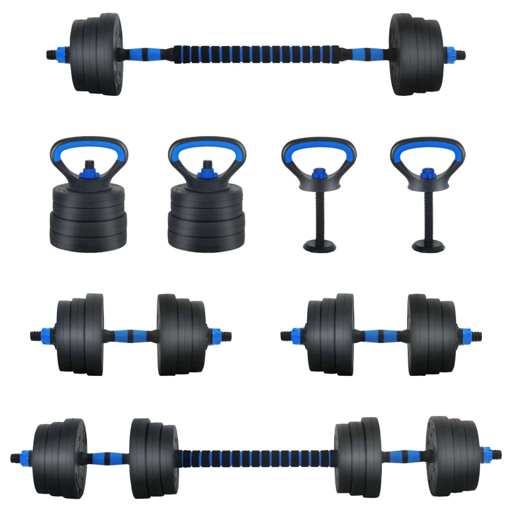 Set di manubri, bilanciere e kettlebell 4-in-1 20 kg Nero e Blu CFW3713329
