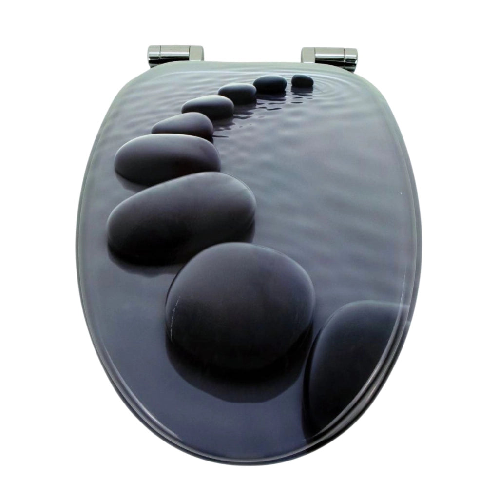Sedile wc copri vater universale frizionato fantasia in mdf chiusura rallentata *** fantasia stones on water, confezi...