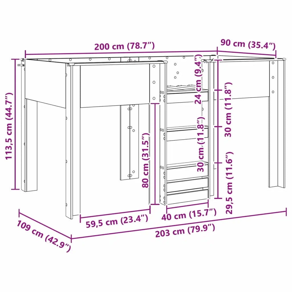Letto a Castello per Bambini | Letto Infantile | Lettino Bianco 90 x 200 cm