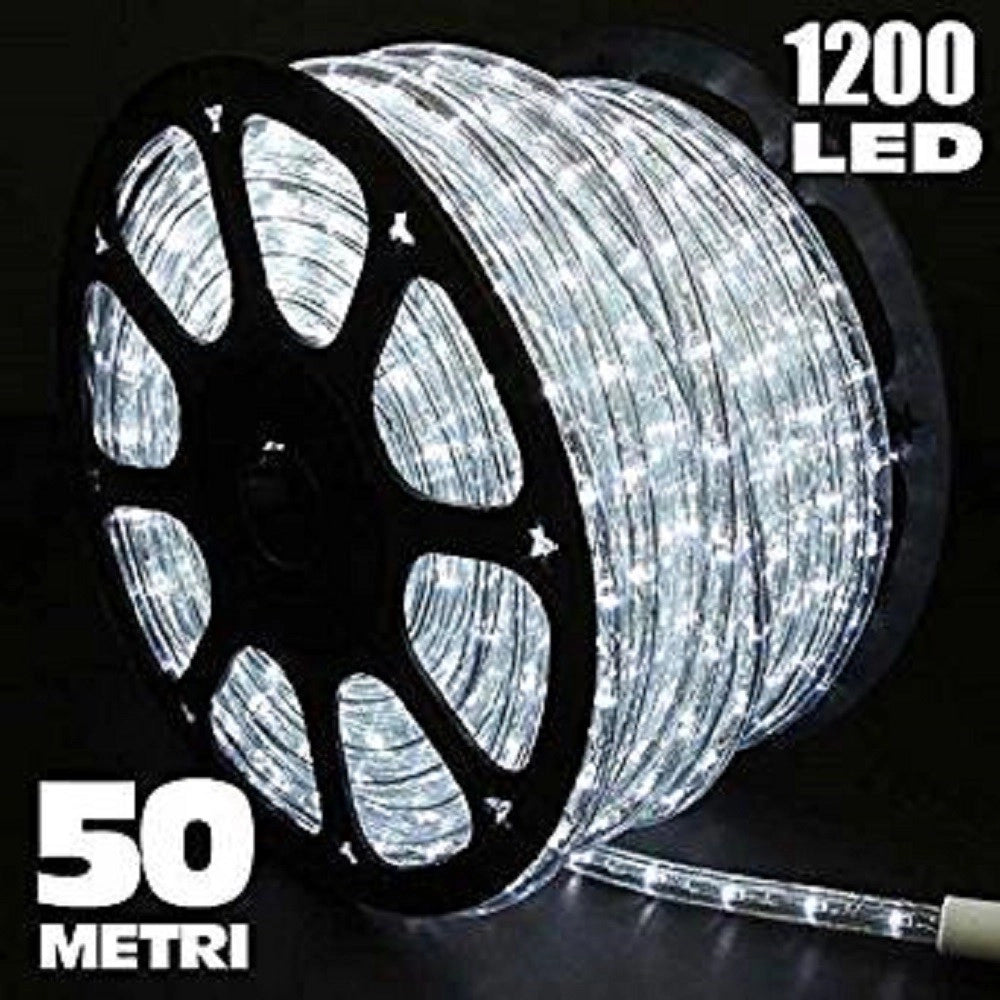 Trade Shop - Tubo Luminoso 1200 Led 50 Mt Bianco Freddo Uso Esterno Controller 8 Giochi Luce -
