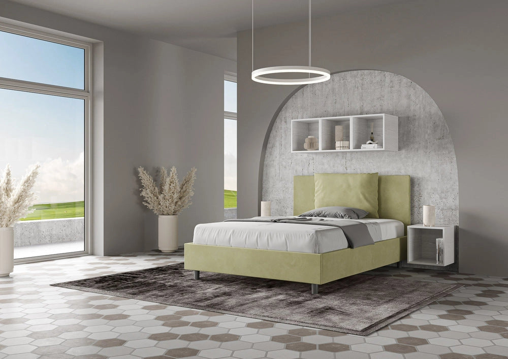 Letto Matrimoniale Extra Large 200x210 cm con Rete e Contenitore Antea Tè Verde