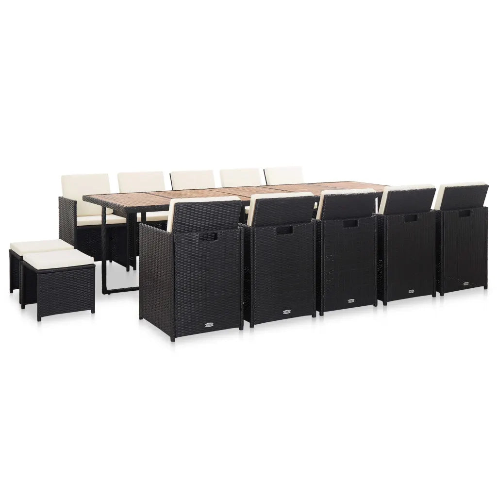 Set da Pranzo da Giardino 15 pz con Cuscini in Polyrattan Nero 46425