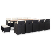 Set da Pranzo da Giardino 15 pz con Cuscini in Polyrattan Nero 46425