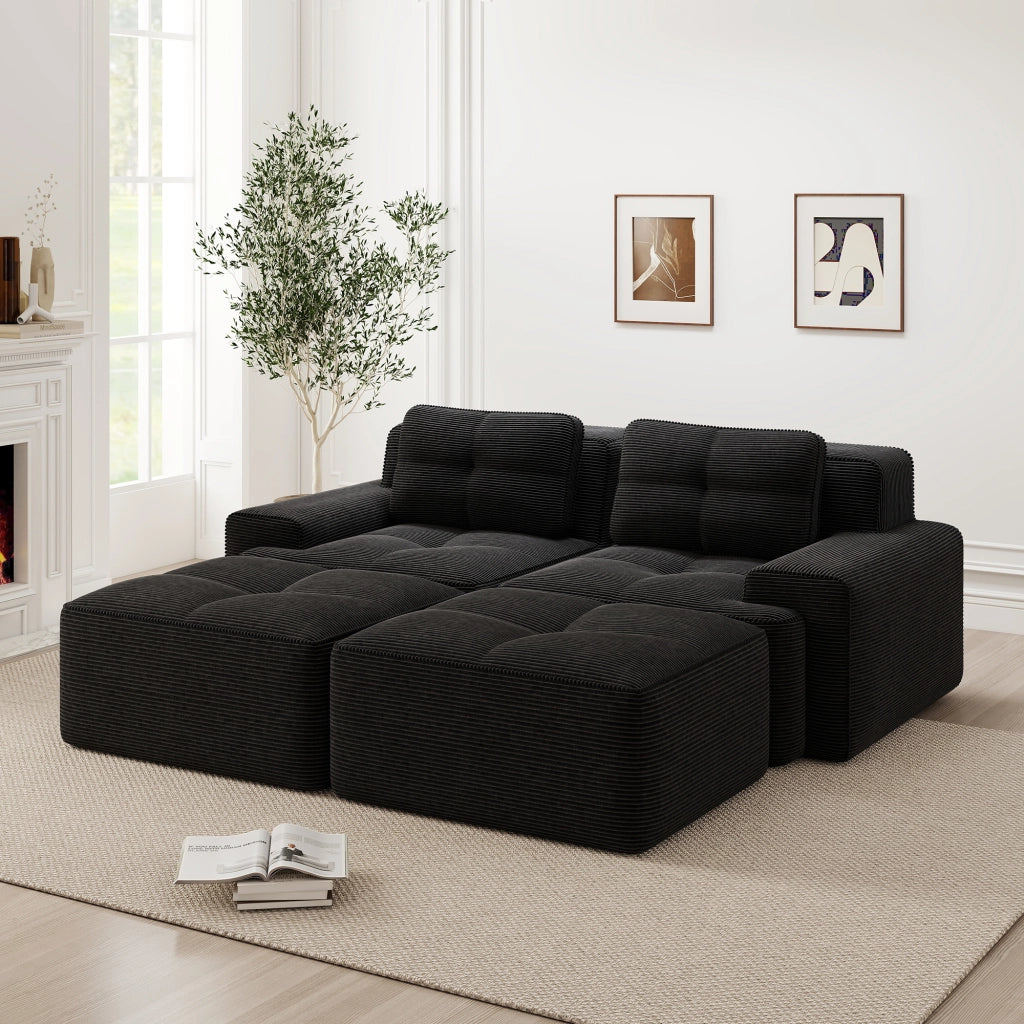 Divano Modulare Cloud U ¨C Xylo ¨C Velluto a Coste, Nero, con Ottoman