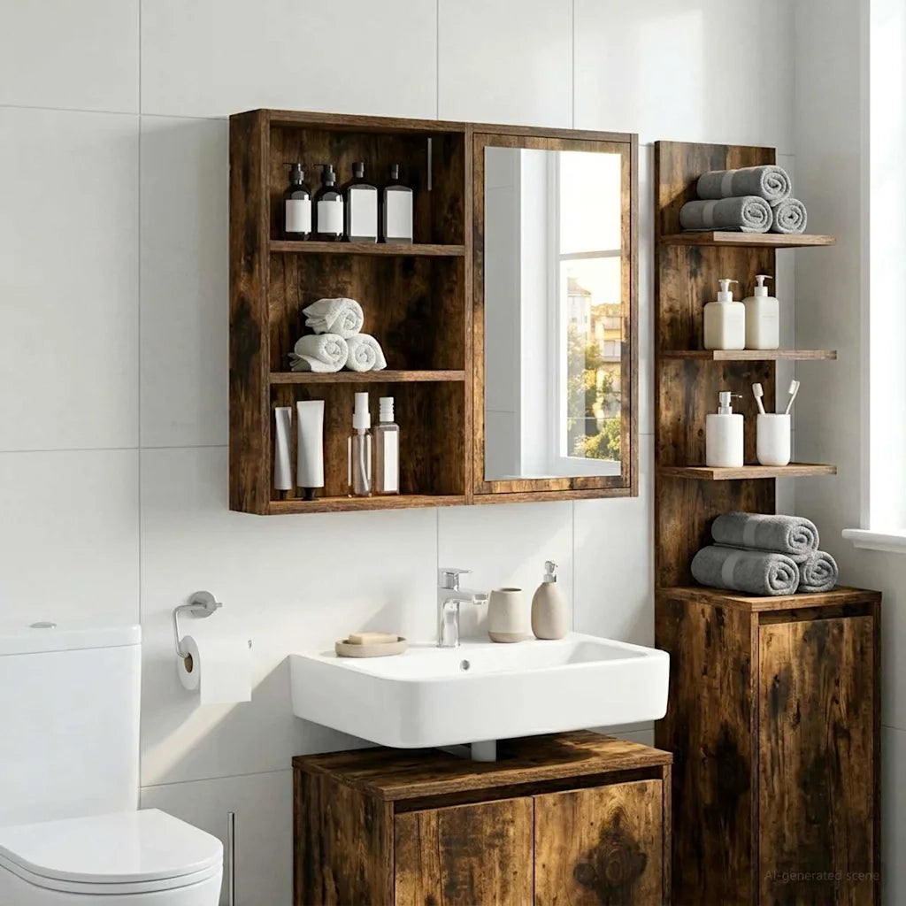 Armadio da Bagno | Mobile da Bagno a muro Quercia Affumicata 40 x 10 x 60,5 cm