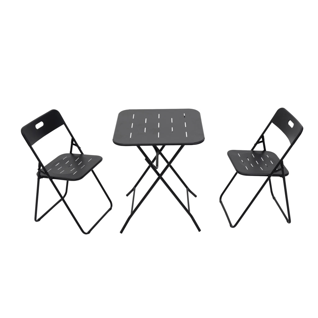 OKWISHSet Bistrot da Giardino Pieghevole 3 Pezzi, Tavolo e 2 Sedie Pieghevoli, Salvaspazio, Acciaio Nero