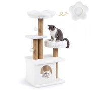 Albero per gatti torre per gatti alta 96 cm 2 palline con campanelli appese, Condo accogliente letto per gatti posti per graffiare Beige