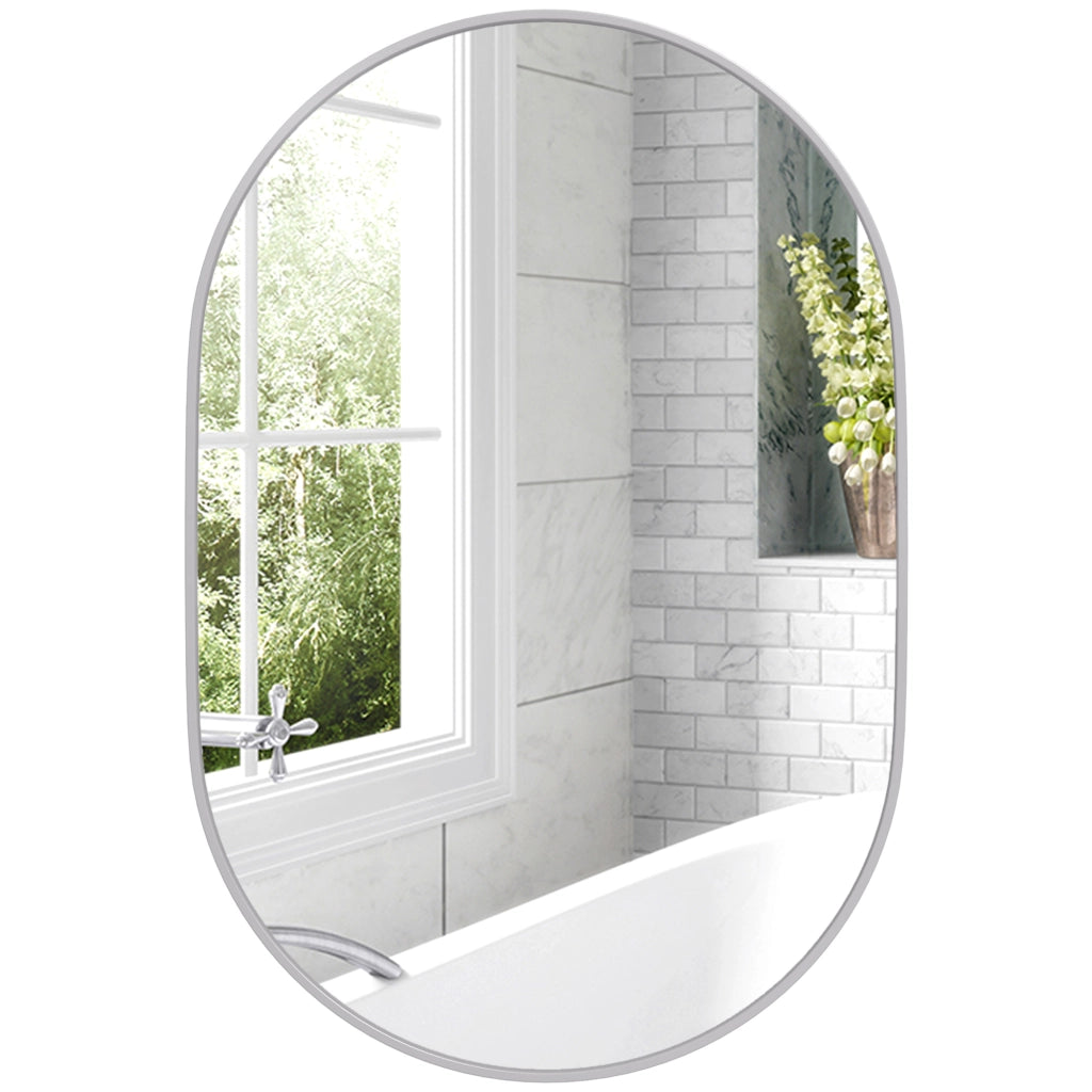 Specchio Bagno Ovale da Parete ¨C Xylo ¨C Alluminio Argento 60x90 cm