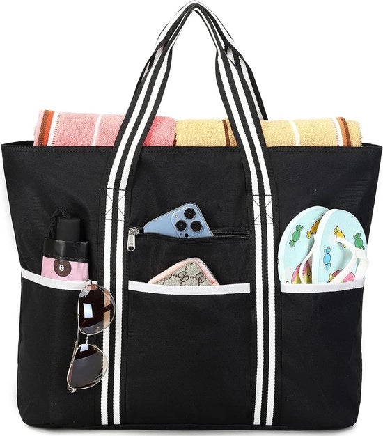 Borsa da spiaggia grande con chiusura a cerniera per donne - Borsa da spalla impermeabile - Borsa da spalla shopper - Borsa da spiaggia e fitness per bagno per famiglie