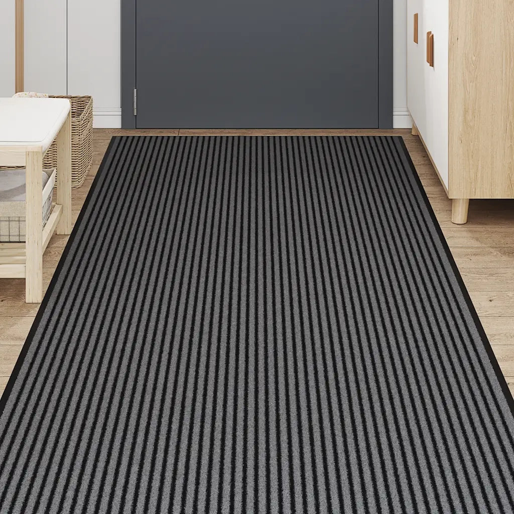 Zerbino | Tappetino a Strisce Nere e Grigie 115x300 cm