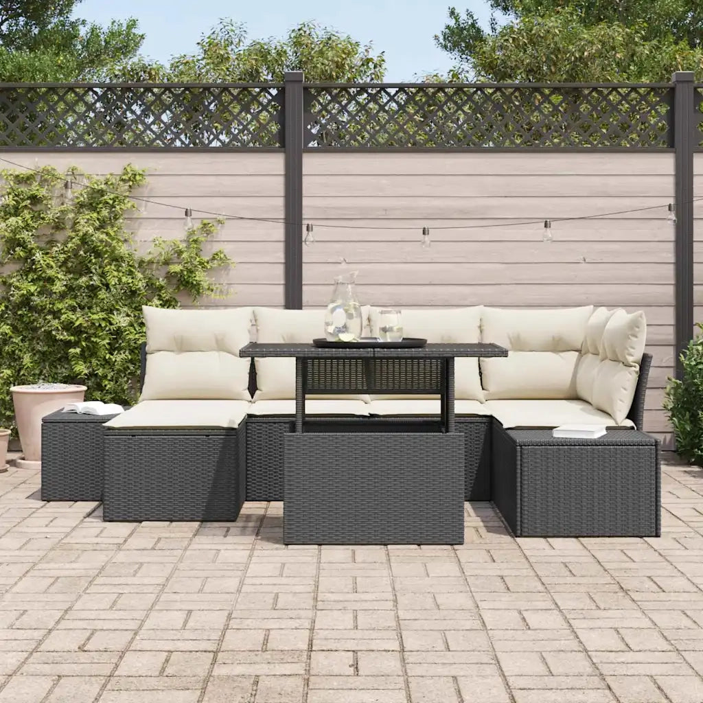 Set Divano da Giardino con archiviazione 7 pcs Nero Poly Rattan 3357950
