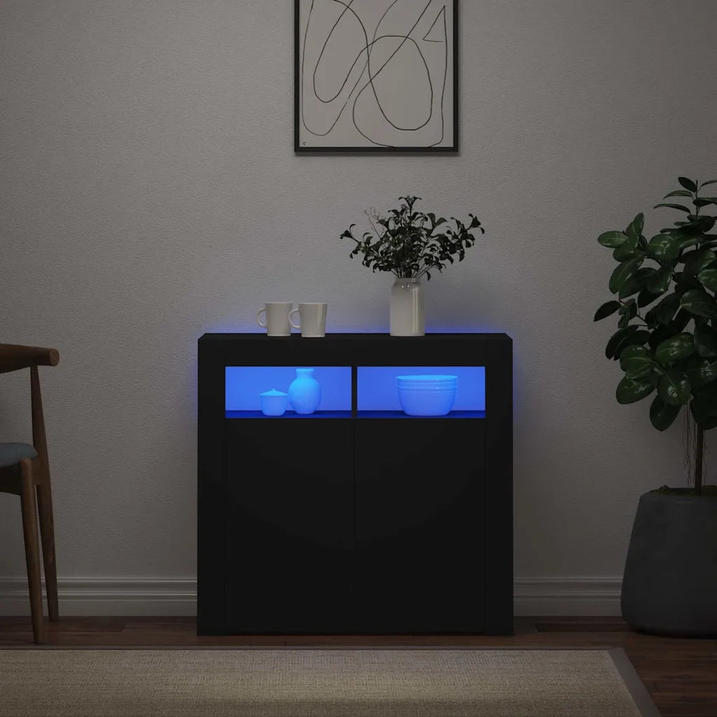 Credenza con Luci LED Nera 80x35x75 cm
