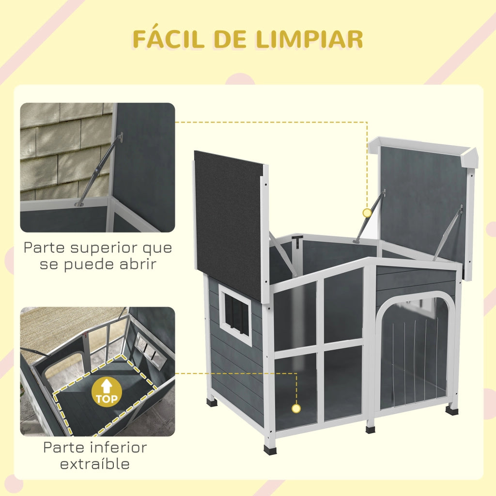 Cuccia per Cani Piccoli con Tetto Apribile in Acrilico e Fondo Rimovibile ¨C Xylo ¨C 101x66,5x70,5 cm Grigio Scuro
