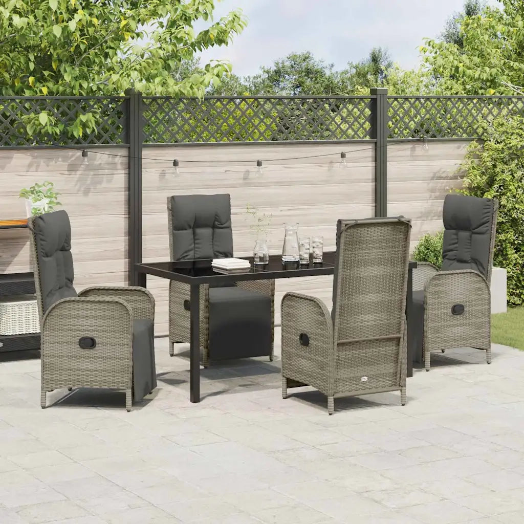 Set da Pranzo per Giardino con cuscino 5 pcs Grigio polyrattan