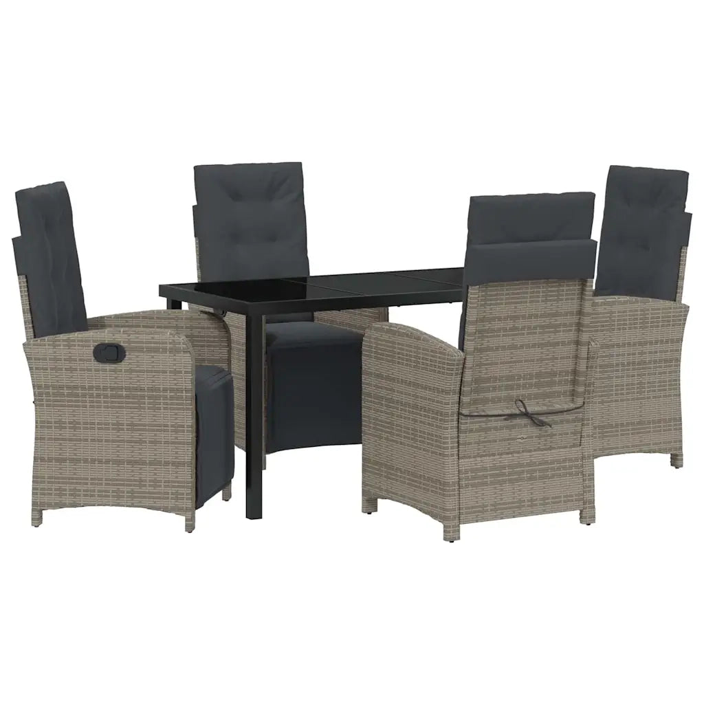 Set da Pranzo per Giardino con cuscino 5 pcs Grigio polyrattan