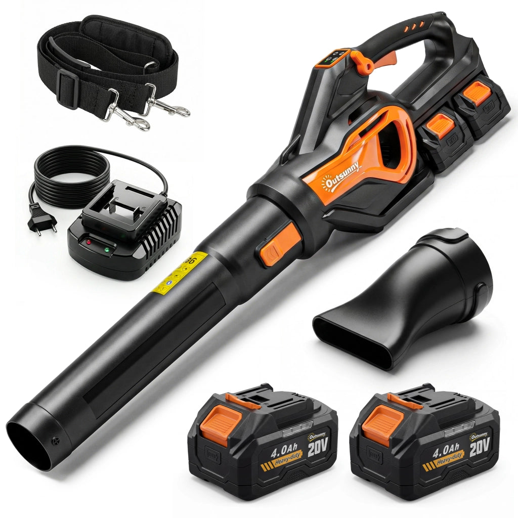 Soffiatore Foglie Senza Fili 900W 36V con Motore Brushless e Batteria 2x4.0Ah ¨C Minimal ¨C Arancione e Nero