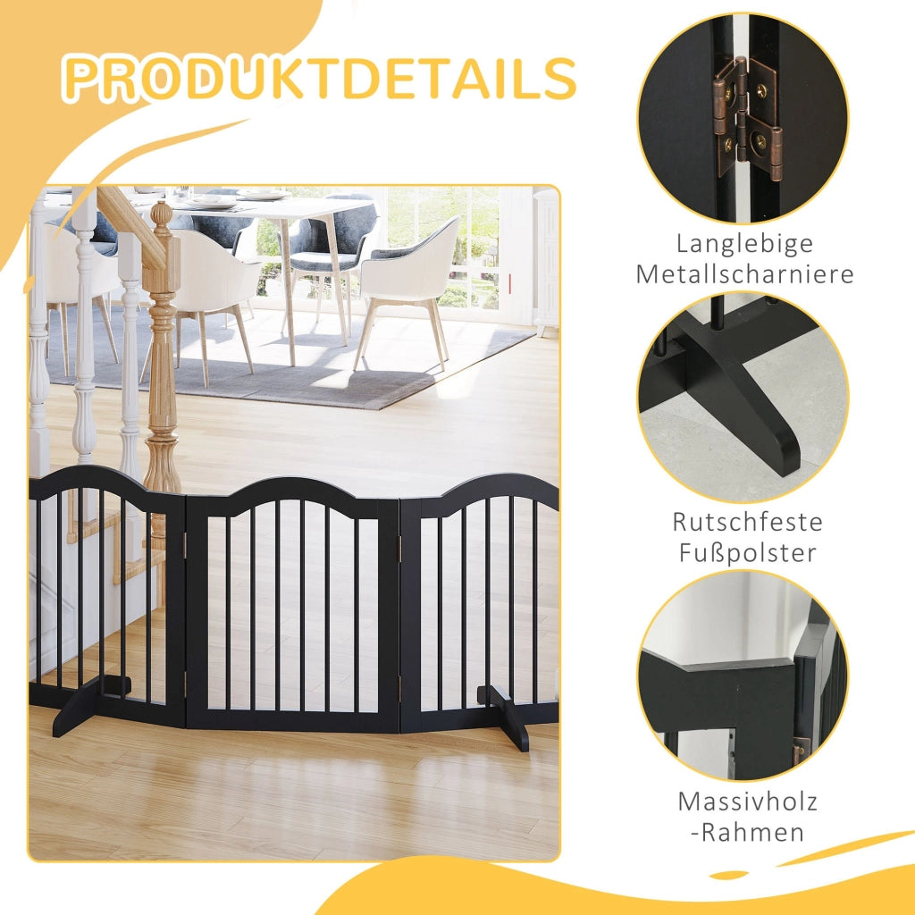 Cancello per Cani 3 Pezzi con Porta ¨C zephmum ¨C Nero 154.5x61 cm