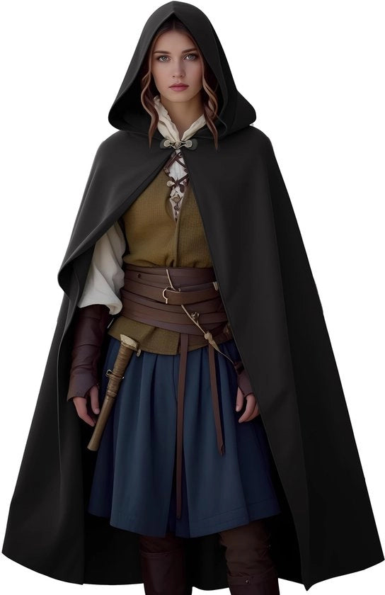 Cappotto Medievale - Lungo Cappotto con Cappuccio - Stile Vittoriano Rinascimentale - Costume per Carnevale/Halloween - Tela di Lusso in Velluto - Cappuccio Drammatico - Mantella
