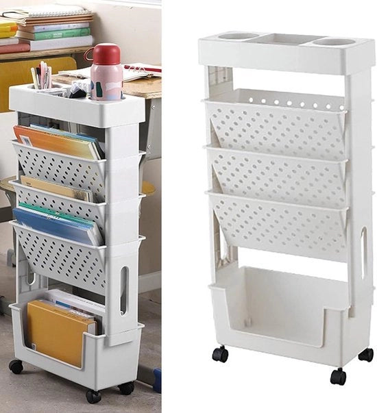 Cassettiere per Bambini con Sostegno a Parete - Piastra di Deposito per Carrello - Piastra di Deposito per Libri in Piedi - Piastra di Deposito Multifunzione per Organizzare - 70x30 cm - 40 kg - Bianco