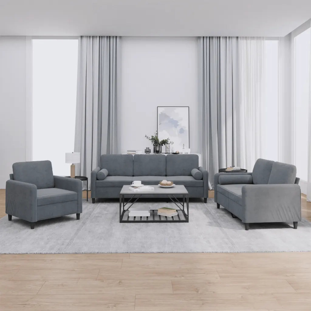 Set di Divani 3 pz con Cuscini Grigio Scuro in Velluto 3201955