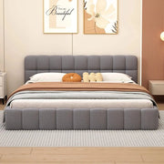 Letto moderno a due posti con schienale morbido, superficie piana con bordo imbottito, 140x200cm, in lino