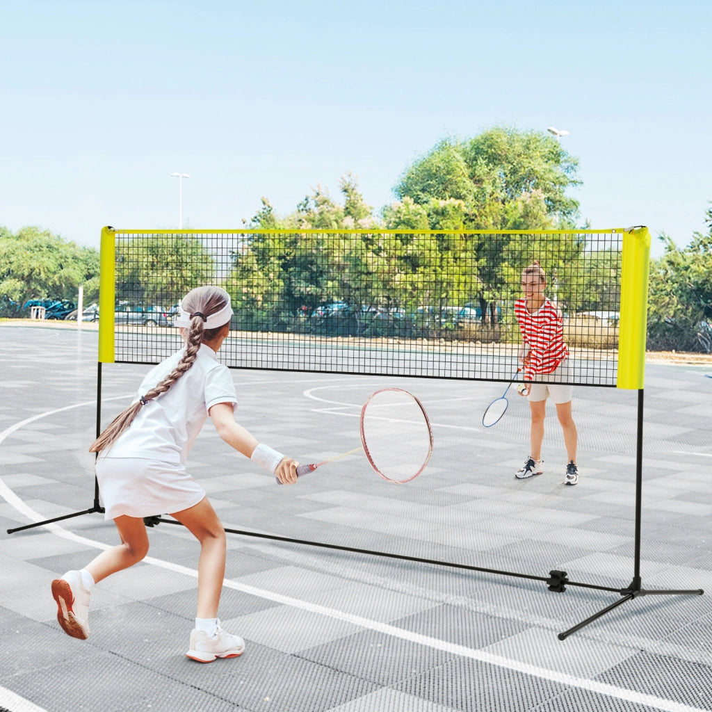 Set di racchette da badminton con 2 volani tappi per piedi, Set di rete da badminton regolabile 310x102x89-155cm Giallo