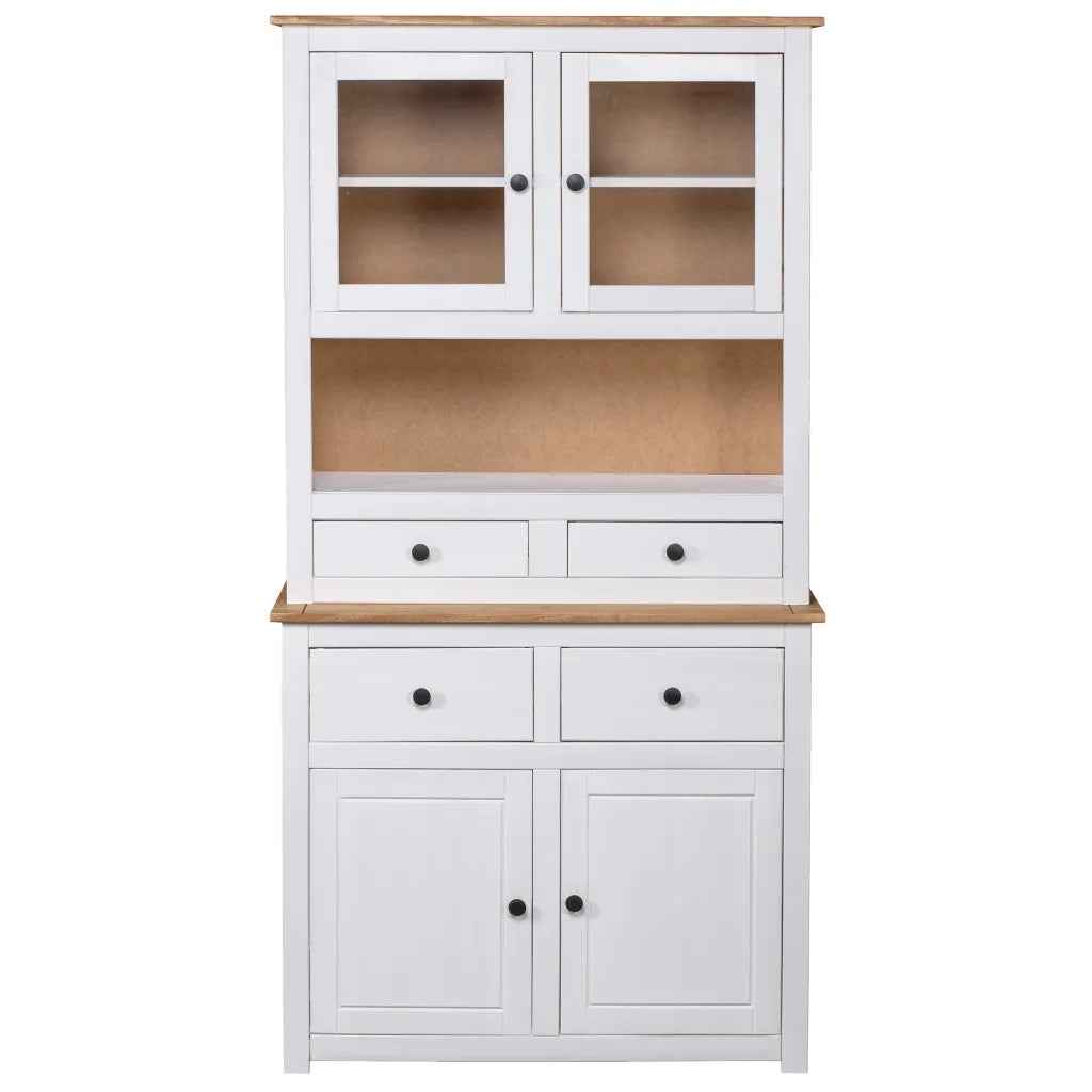 Credenza-Buffet-Armadio da cucina Bianca 93x40,5x180 cm in Legno Massello di Pino Panama