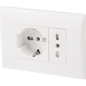 PLACCA C/SUPP PRESA BIPAS+PRESA BIPAS SCHUKO BCO- 1,0 pz