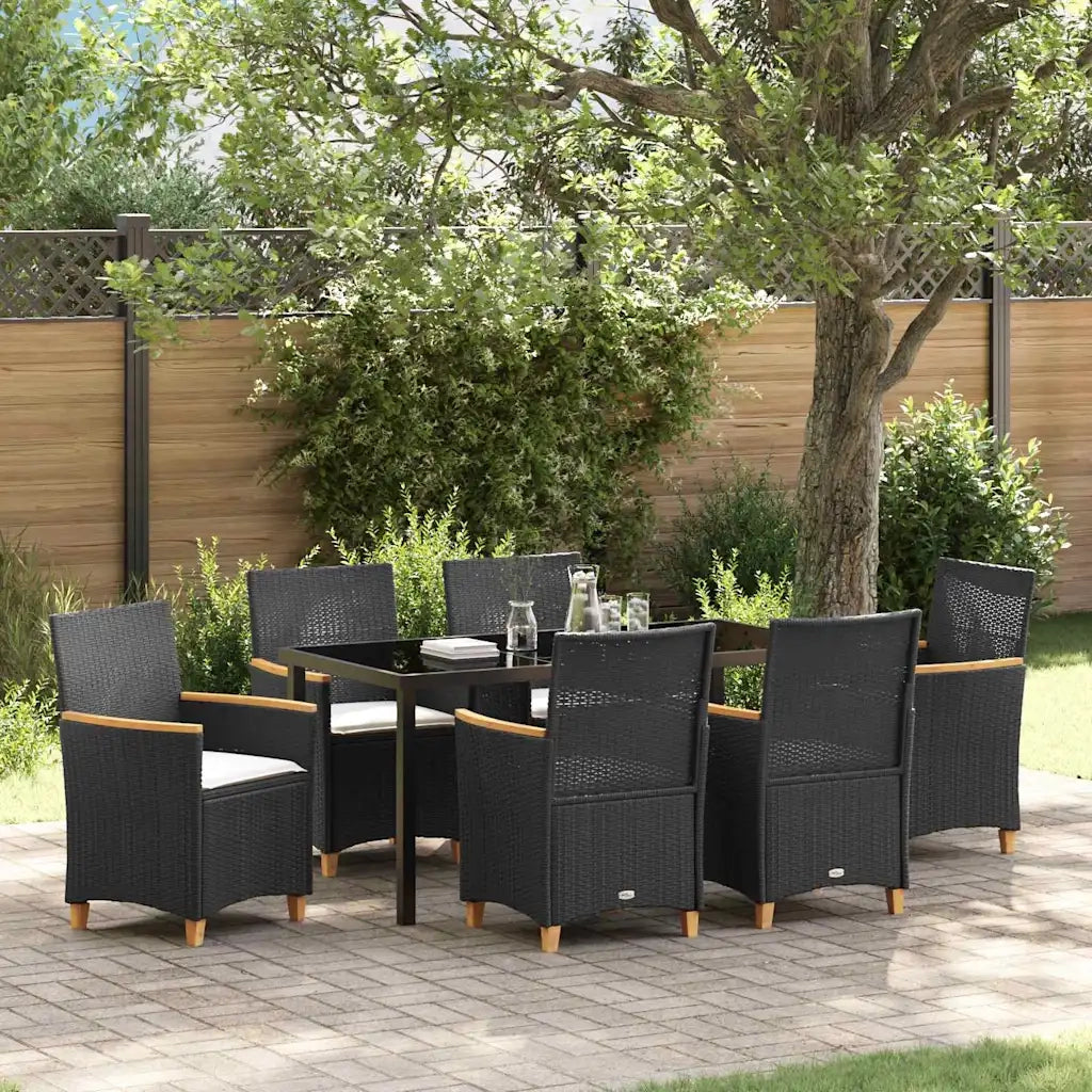 Set da Pranzo per Giardino 7 pcs Nero polyrattan