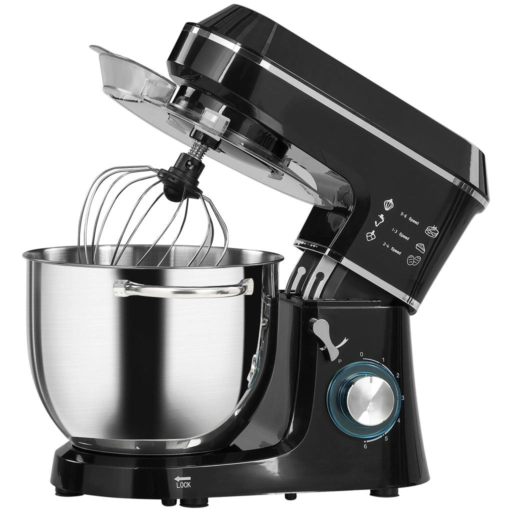 Impastatrice Planetaria 1400W con Ciotola 7L e 6 Velocità Gancio Impastatore Frusta e Sbattitore Nero