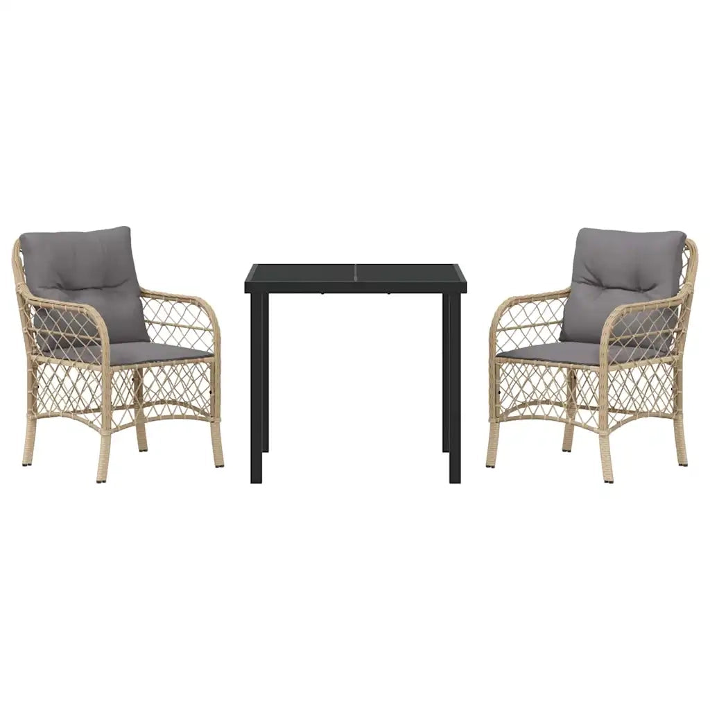 Set da Pranzo per Giardino con cuscino 3 pcs Beige polyrattan