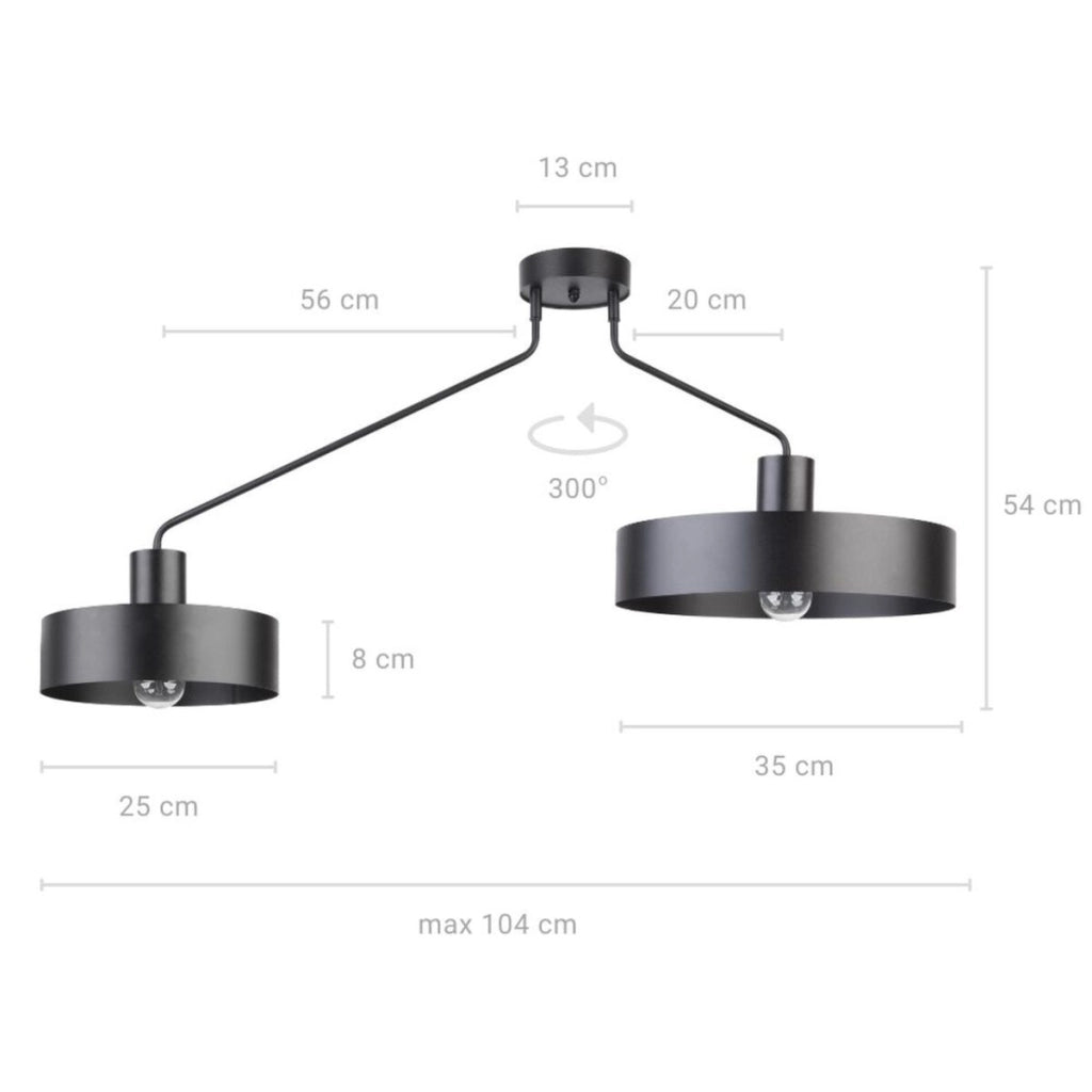 Plafoniera loft nera doppio braccio 2xE27 Jumbo Sigma
