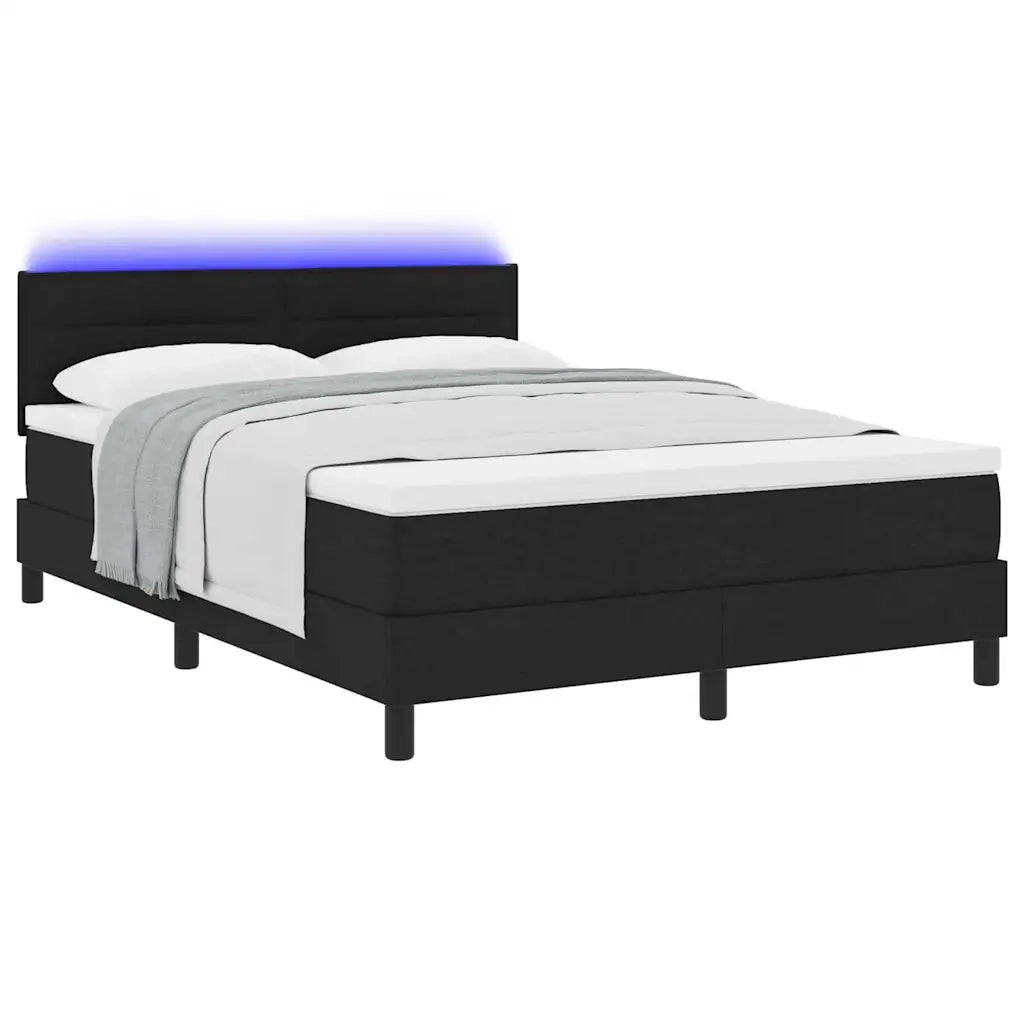 Letto a molle con materasso con led Nero 160 x 200 cm Tessuto