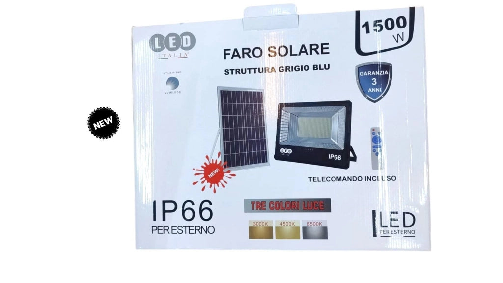 Faro LED Con Pannello Solare 1500W 3 COLORI LUCE CCT Telecomando DA ESTERNO IP66 - ZENCOCCO