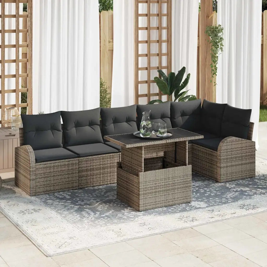 Set Divano da Giardino con cuscino 7 pcs Grigio Poly Rattan 3357392