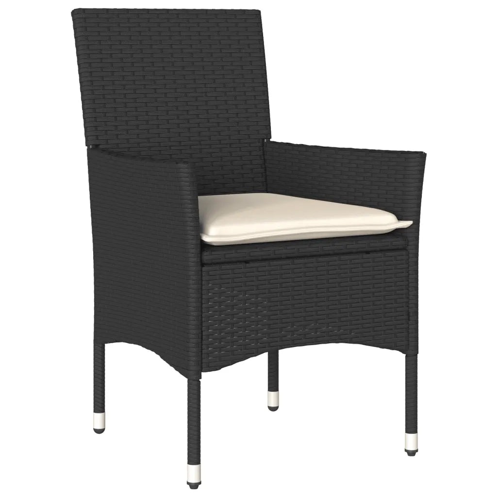 Set Pranzo da Giardino 3 pz con Cuscini Nero Polyrattan Acacia 3278709