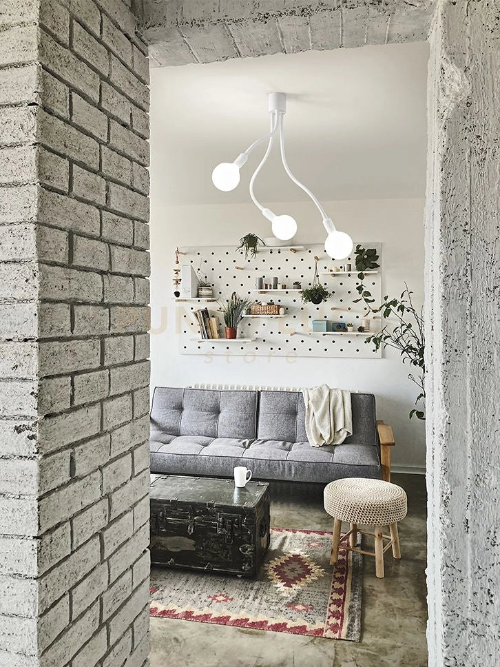 Lampadario a soffitto in metallo e gomma bianco Bulbo 3 luci attacco E27